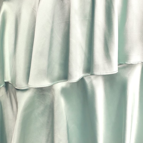 Lulu’s Blue Satin Tiered Asymmetrical Midi Dress - Picture 3 of 13